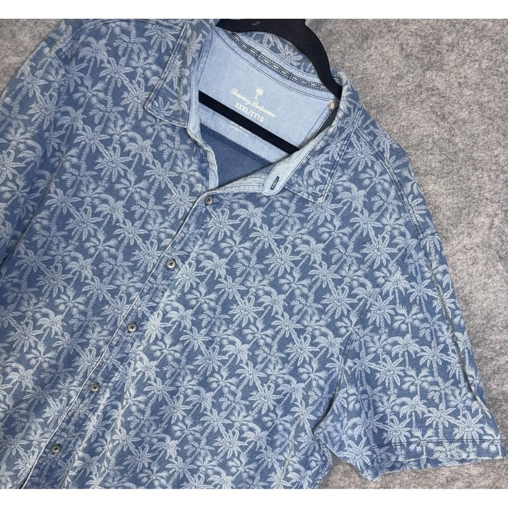 Tommy Bahama Chambray Shirt Mens XXXL 3XL Blue Palm Trees Island Tropical